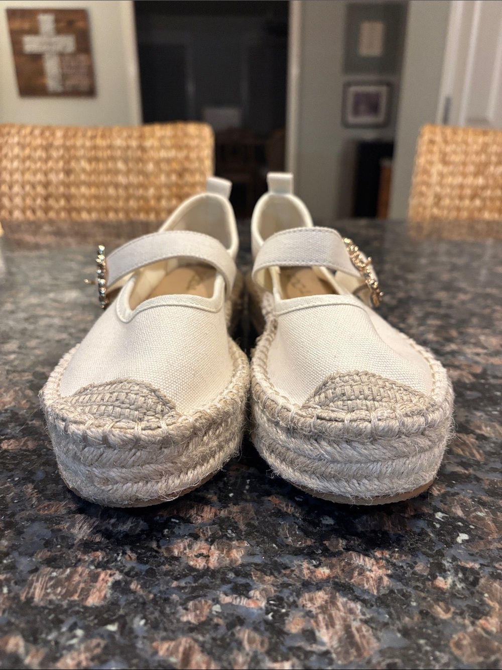 SODA Cream Canvas Espadrille Mary Jane with Decorative Buckle - Picture 2 of 16